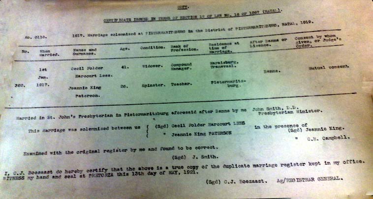 marriage cert Lees