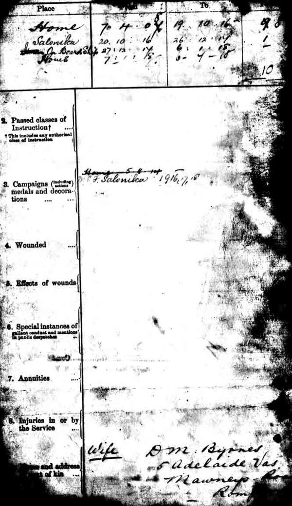 John Charles Byrnes, service record