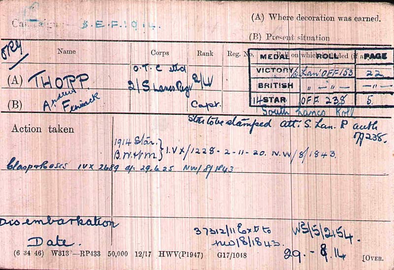 thorp medal card